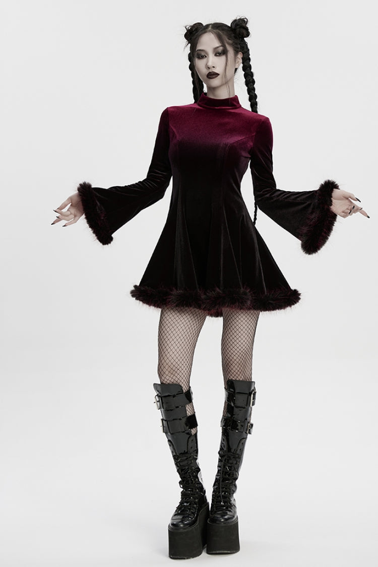 Black/Red Long Sleeves Gradient Women's Gothic Dress - Product - 4