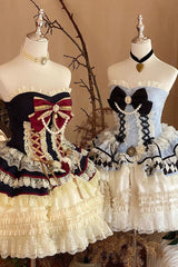Princess Coronation Multi-layer Ruffle Bowknot Slim Romantic Sweet Lolita Dress 2 Colors - Product - 5