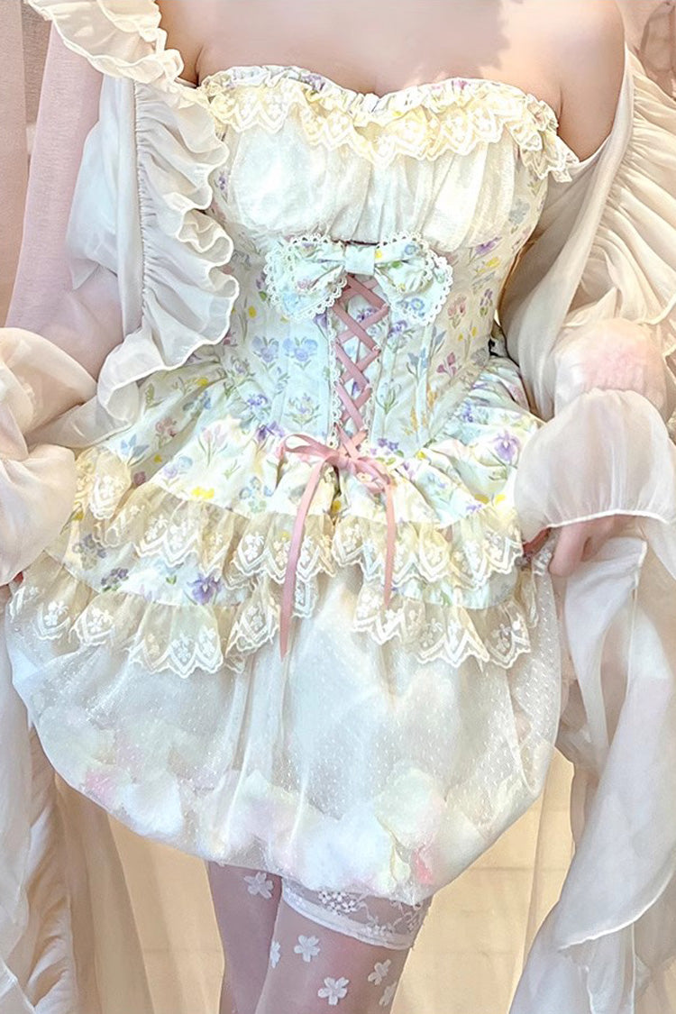 Ivory [Flower Story] Tulip Print Bowknot Lace Sweet Lolita Skirt - Product - 8