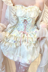 Ivory [Flower Story] Tulip Print Bowknot Lace Sweet Lolita Skirt - Product - 8