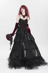 Black Sleeveless Multi-Layered Embroidery Pearl Women's Gothic Slip Dress - Product - 12