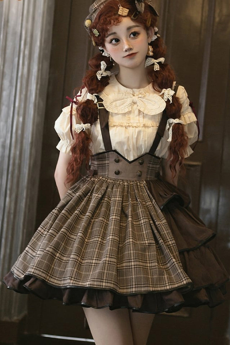 Brown Sherlock Detective Ruffle Color Matching Gothic Lolita Strap Skirt - Product - 6