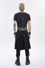 Black Printed Spliced Lace-Up Pleated Chain-Decorated Men's Punk Skirt - Product - 5