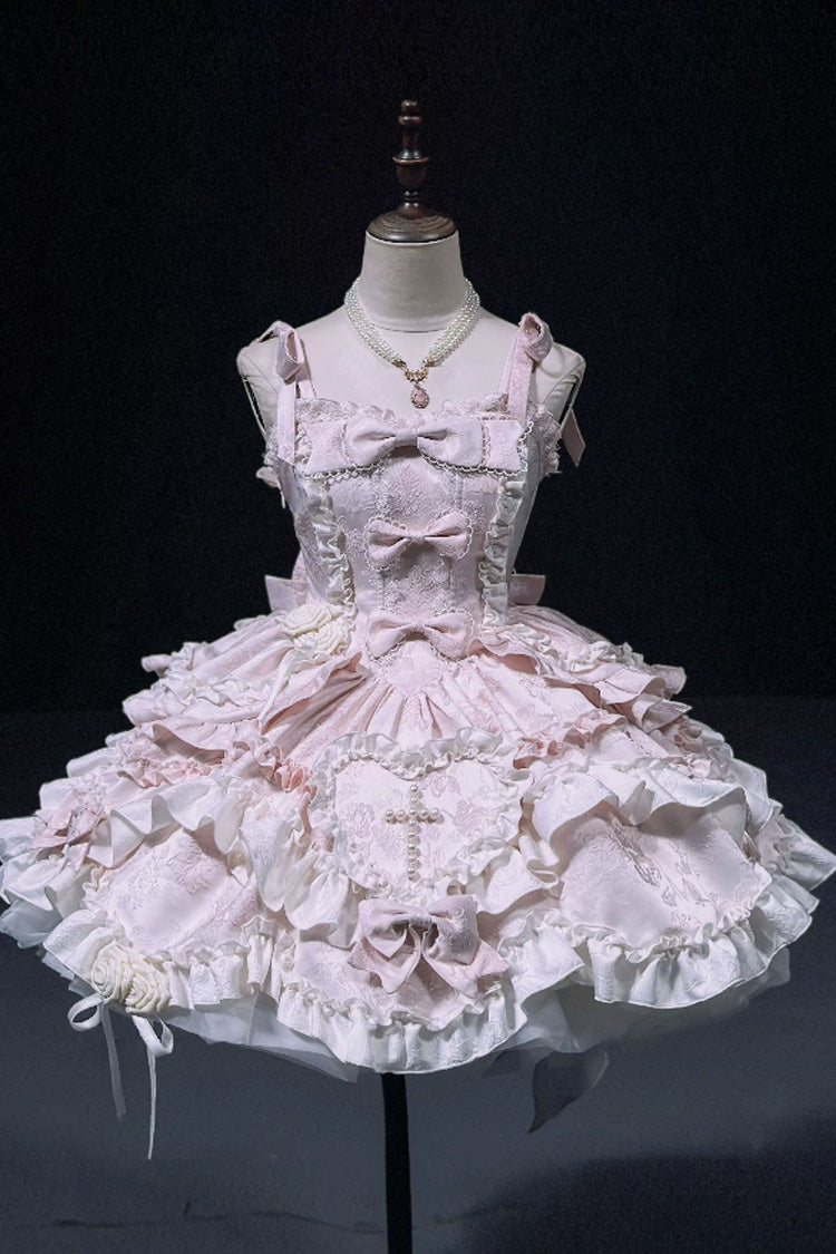 Pink [Heart of Butterfly] Halterneck Sleeveless Multi-Layered Ruffle Embroidery Princess Ballet Lolita Jsk Dress Set - Product - 3