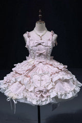 Pink [Heart of Butterfly] Halterneck Sleeveless Multi-Layered Ruffle Embroidery Princess Ballet Lolita Jsk Dress Set - Product - 3