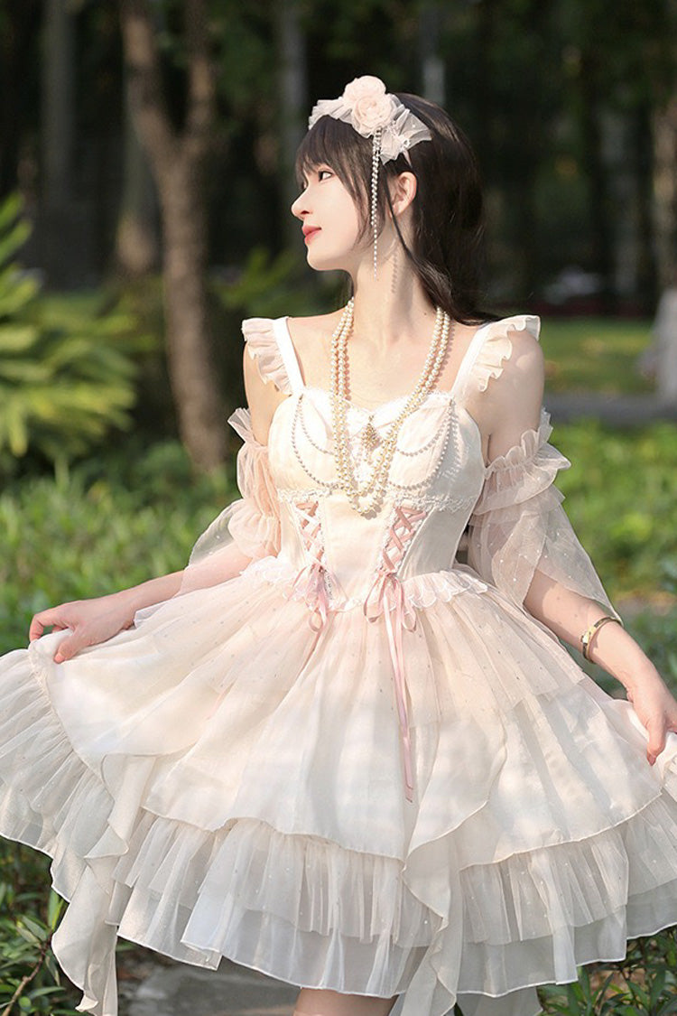 Apricot The Moon Goddess's Song Multi-layer Ruffle Lace-Up Sweet Elegant Lolita Jsk Dress - Product - 3