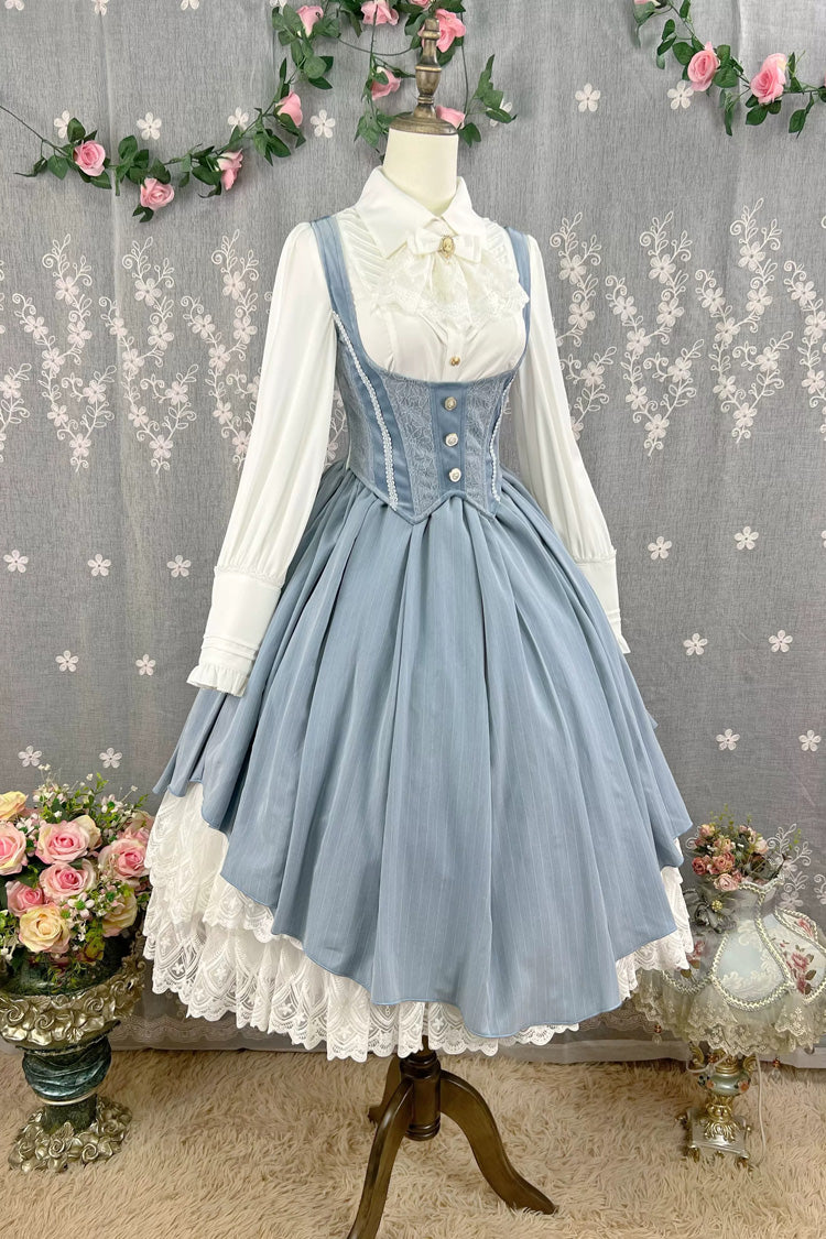 [Dreamlike Realm] Sleeveless Printed Ruffled Embroidered Bustier Elegant Sweet Lolita Jsk Dress 4 Colors - Product - 28