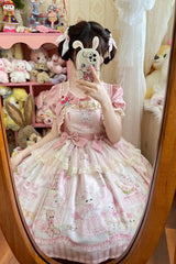 Rabbit Bear Wardrobe Print Ruffle Bowknot Sweet Lolita Dress 3 Colors - Product - 6