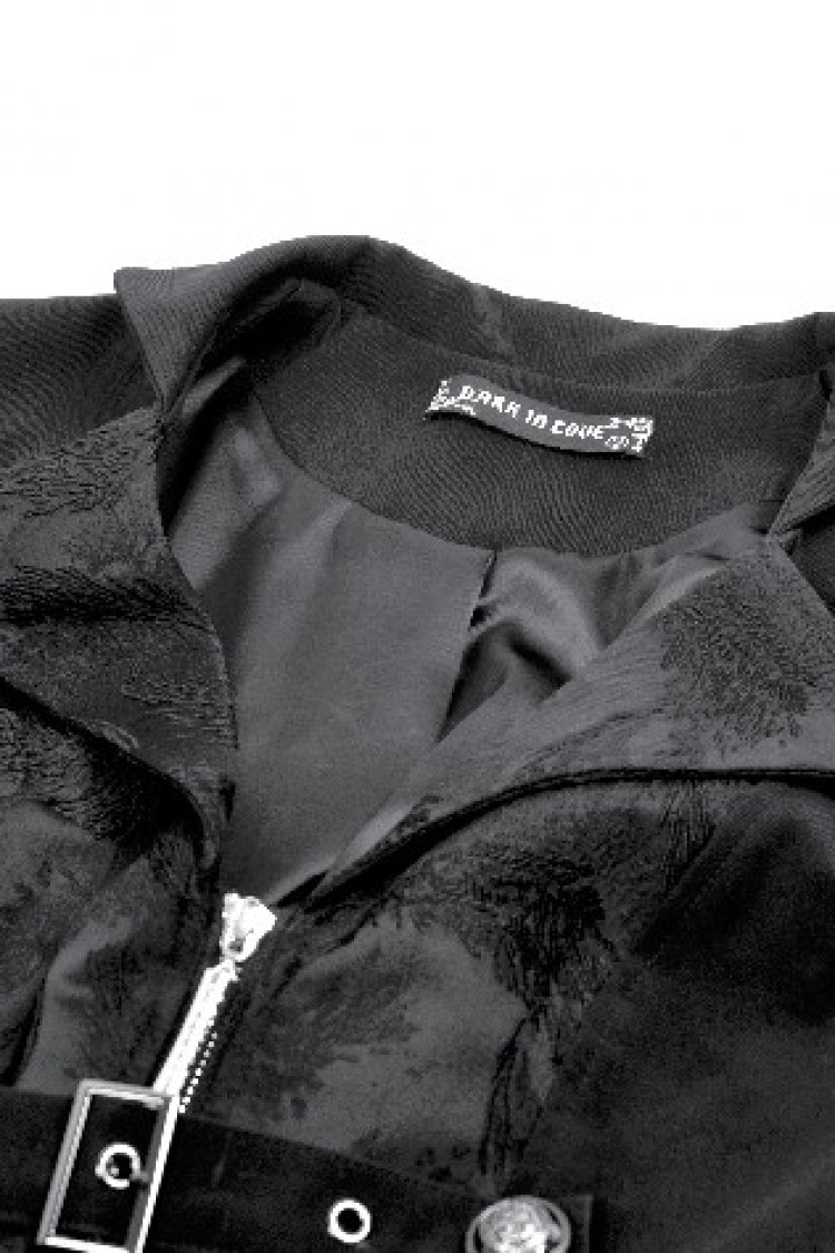 Black Lapel Collar Long Sleeves Lace-Up Irregular Bouble-breasted Buckle-up Women's Gothic Coat - Product - 13