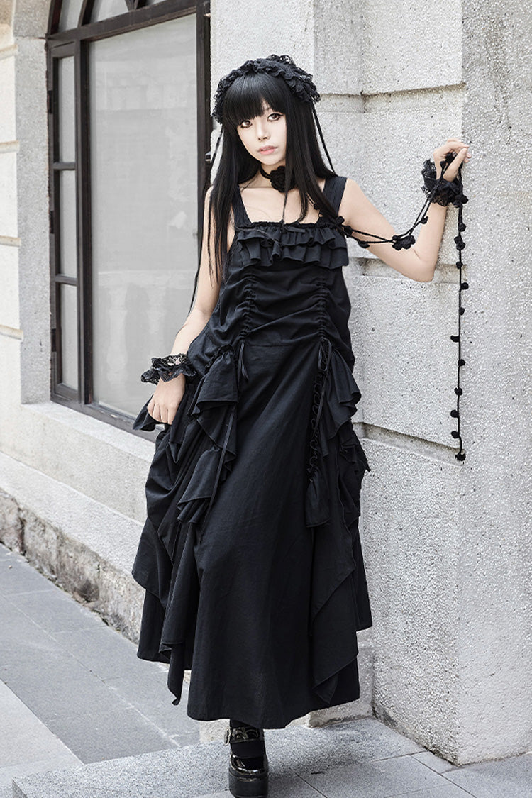 Black [Dream] Sleeveless Ruffle Gothic Lolita Strap Dress - Product - 2