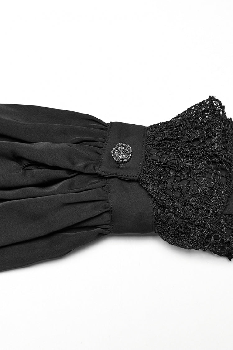 Black Stand Collar Long Puff Sleeves Stitching Lace Men's Gothic Blouse - Product - 6