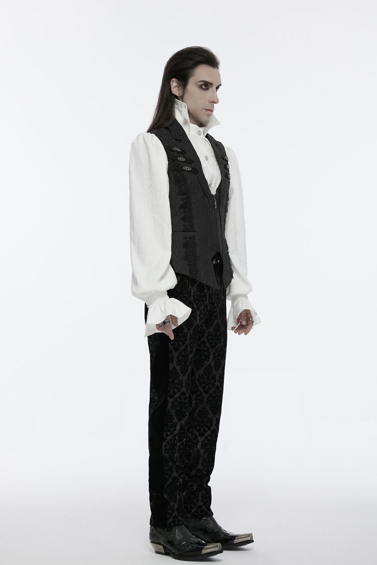 Black Sleeveless Jacquard Buckle Zip Men's Gothic Waistcoat - Product - 2