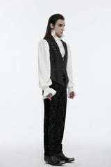 Black Sleeveless Jacquard Buckle Zip Men's Gothic Waistcoat - Product - 2