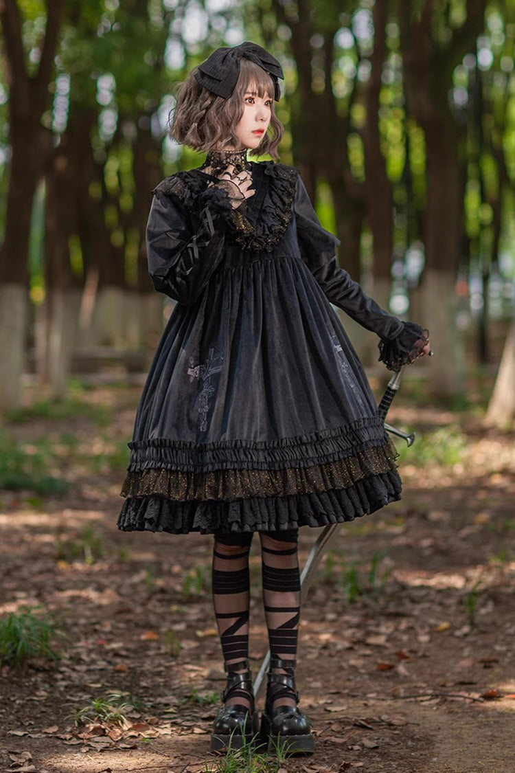 Holy Fruit Manor Embroidery Print Long Puff Sleeves Ruffle Gothic Lolita Dress 2 Colors - Product - 7