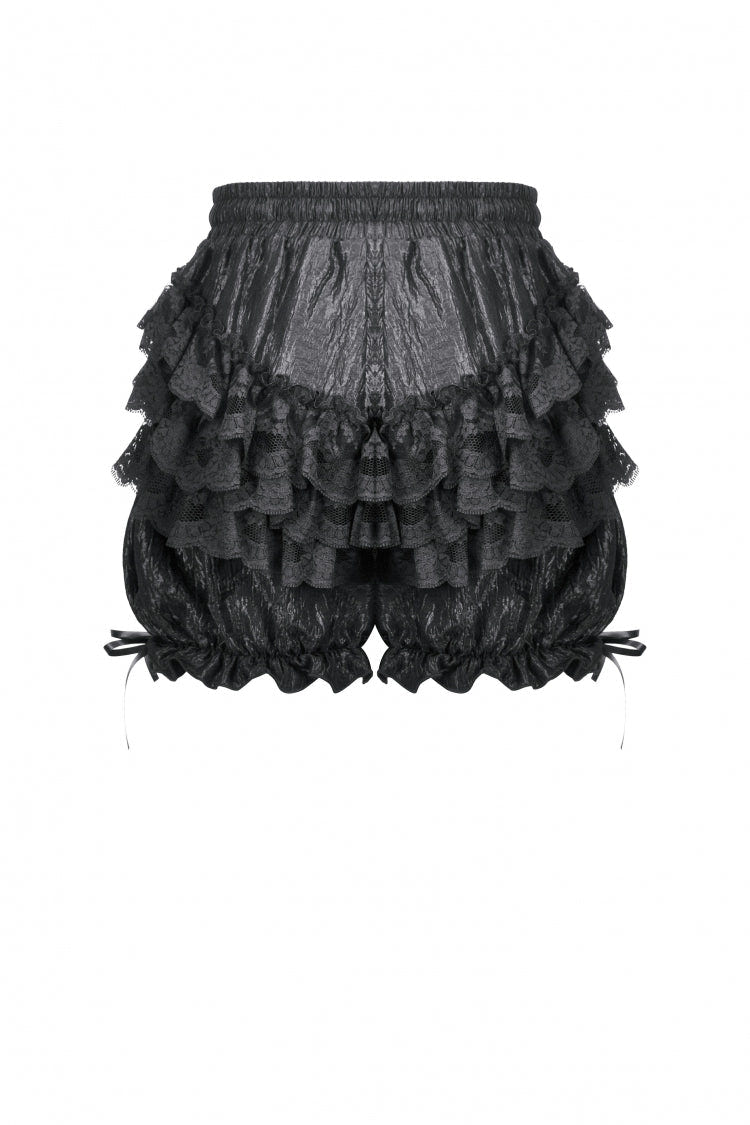 Black Women's Lolita Gothic Embroidered Flower Multilayered Lace Trim Lantern Shorts - Product - 14
