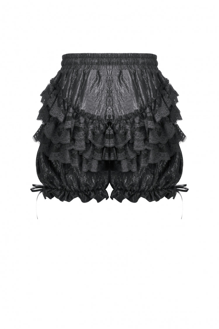 Black Women's Lolita Gothic Embroidered Flower Multilayered Lace Trim Lantern Shorts - Product - 14