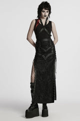 Black Studded Embossed Embroidery Lace-Up Women's Gothic Skirt - Product - 4