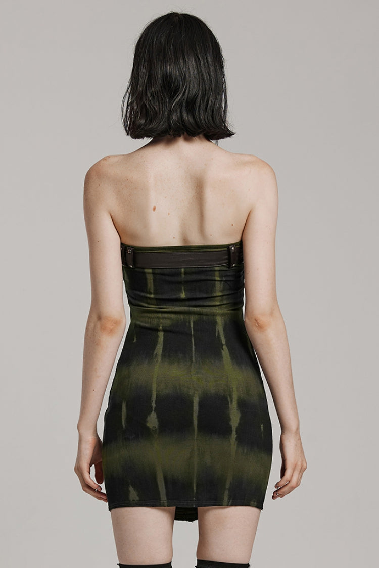 Off Shoulder Print Buckle Lace-Up Slim Women's Steampunk Strapless Dress 2 Colors - Product - 11