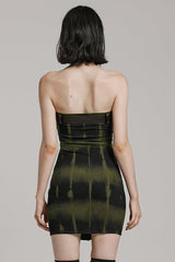 Off Shoulder Print Buckle Lace-Up Slim Women's Steampunk Strapless Dress 2 Colors - Product - 11