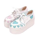 Pink And Blue Cute Heart Pattern Platform Sweet Lolita Shoes - Pink/Blue - 1