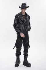 Black Lapel Collar Long Sleeves Studded Buckled Zippered Eyelet Women's Punk Jacket - Product - 8