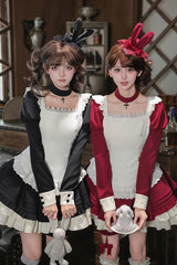 [Liya] Square Collar Long Lantern Sleeves Multi-Layered Ruffled Classic Elegant Lolita Dress 2 Colors (Black, Red) - Black(Dress-Only) - 1