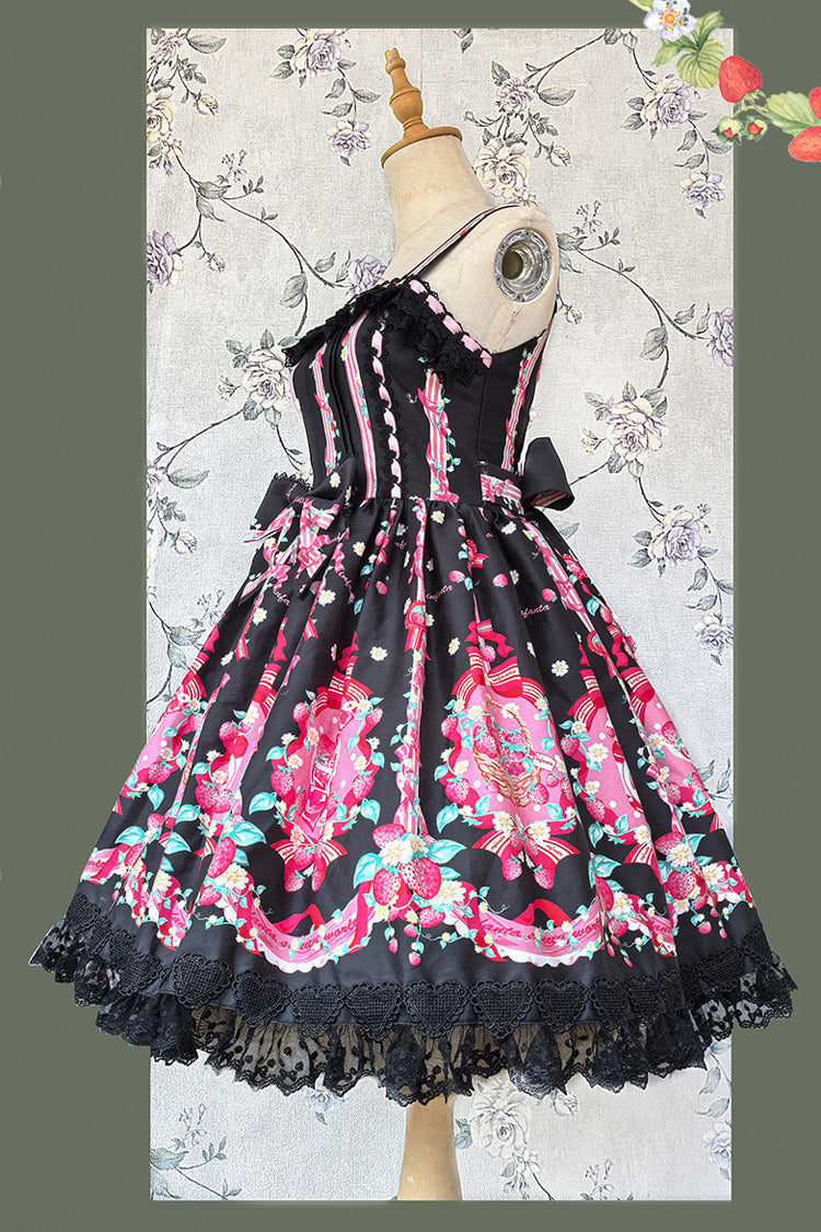 [Strawberry Chef] Sleeveless Print Bowknot Lace Sweet Lolita Jsk Dress 4 Colors - Product - 12