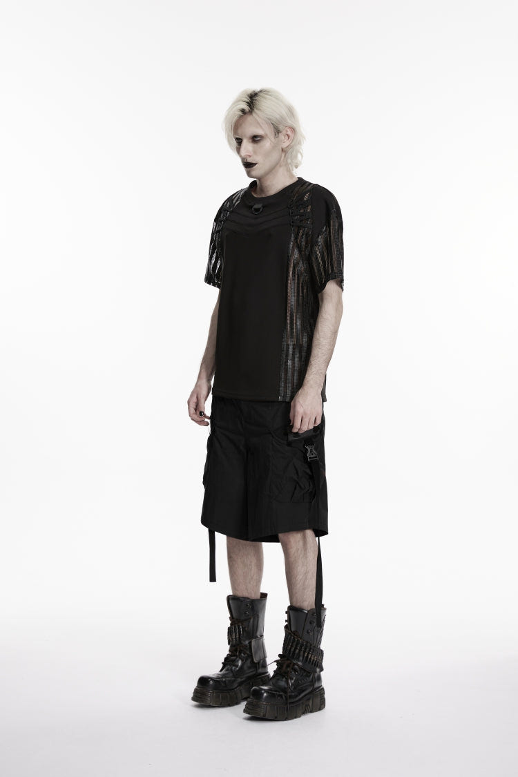 Black Buckled Men's Punk Shorts WIth Big Pocket - Product - 2
