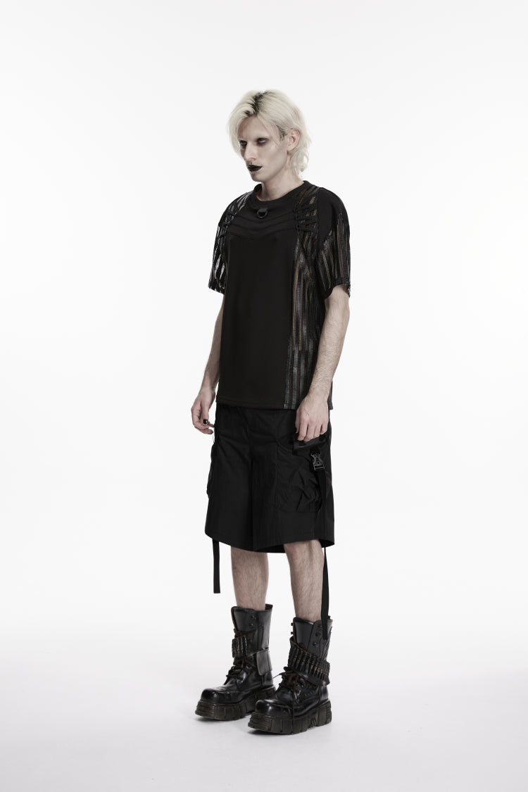 Black Buckled Men's Punk Shorts WIth Big Pocket - Product - 2
