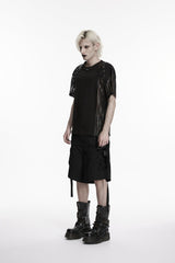 Black Buckled Men's Punk Shorts WIth Big Pocket - Product - 2