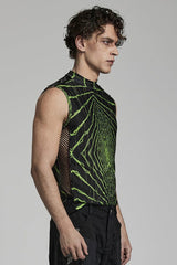 Halo Print Sleeveless Stitching Mesh Rivets Mens Steampunk T-Shirt 2 Colors - Product - 5