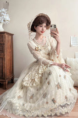 Apricot [Chloris] Printed Embroidered Lace Sweet Lolita Jsk Dress - Product - 6