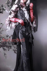 Black Faux Leather Snake Print Flared Fishbone Mermaid Gothic Lolita Skirt - Product - 6