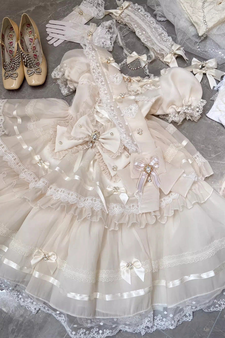 Ivory Jewel Ballet Doll Ruffle Hanayome Bowknot Lace Sweet Elegant Lolita Dress - Product - 5