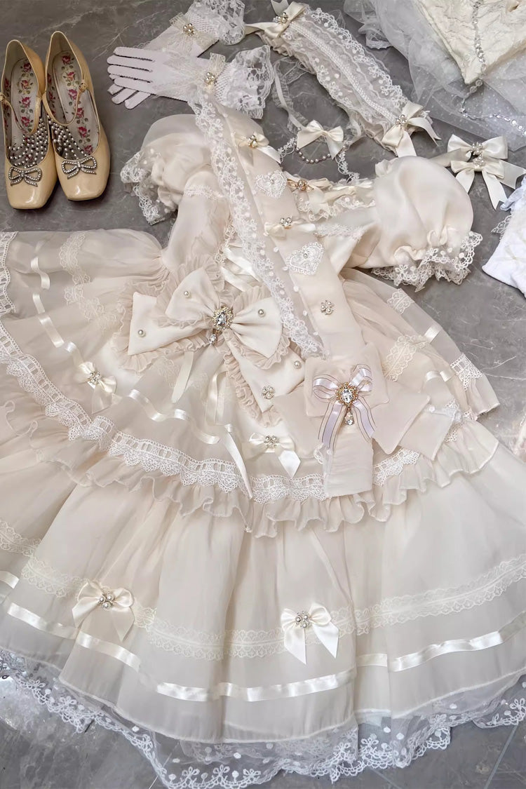 Ivory Jewel Ballet Doll Ruffle Hanayome Bowknot Lace Sweet Elegant Lolita Dress - Product - 5