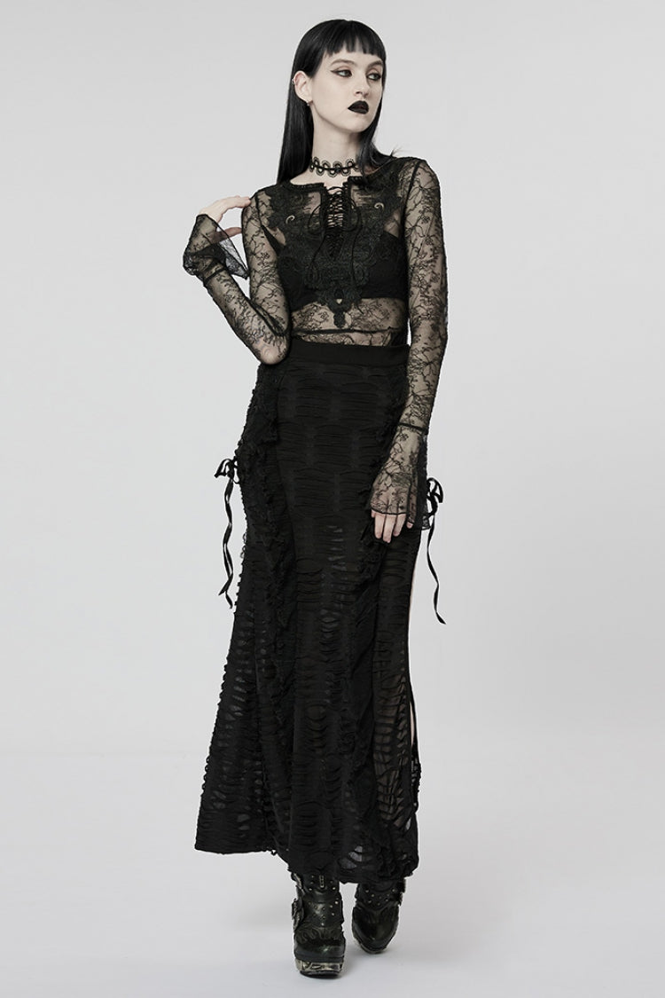 Black Wave Three-Dimensional Lace Ripped Women's Gothic Skirt - Product - 4