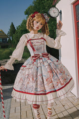 Multi-Color [Nutcracker] Sleeveless Print Ruffle Bowknot Sweet College Style Lolita Jsk Dress - Product - 7