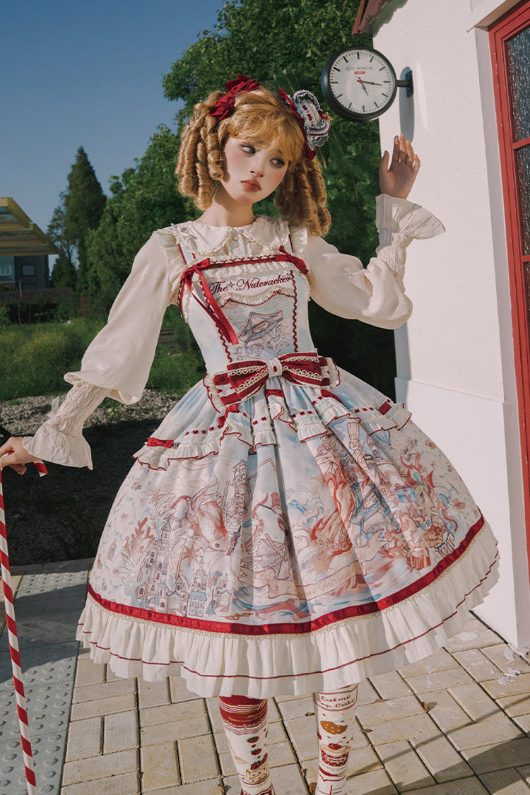 Multi-Color [Nutcracker] Sleeveless Print Ruffle Bowknot Sweet College Style Lolita Jsk Dress - Product - 7