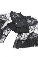 Black Bouble-Breasted Floral Lace Women's Gothic Cape - Product - 11