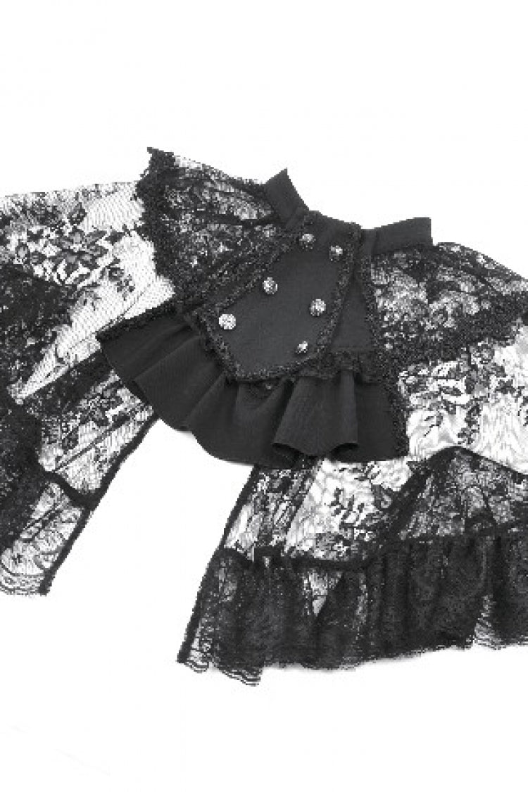 Black Bouble-Breasted Floral Lace Women's Gothic Cape - Product - 11