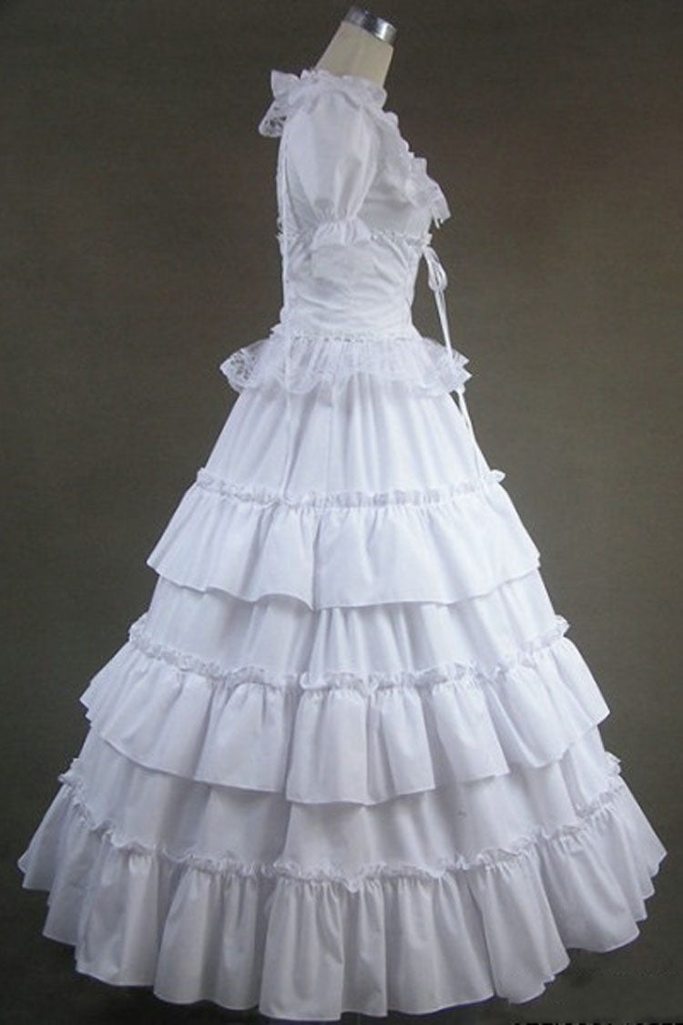 White Cotton Square Collar Short Sleeves Floor Length Multi-Layer Victorian Gothic Lolita Dress - Product - 3