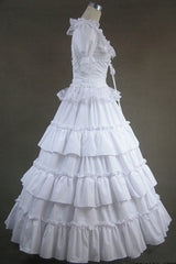 White Cotton Square Collar Short Sleeves Floor Length Multi-Layer Victorian Gothic Lolita Dress - Product - 3