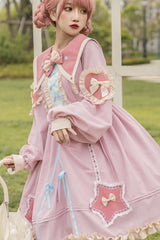 Round Collar Chiffon Ruffled Lantern Sleeves Pentagram Embroidered High Waisted Sweet Lolita OP Dress - Product - 5