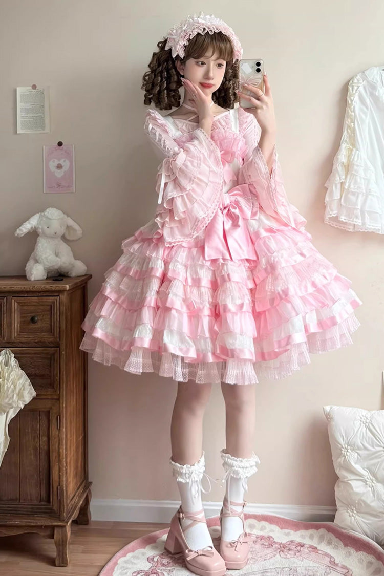 Sweet Chiffon Long Hime Sleeves Ruffled Bow Lolita Blouse 3 Colors - Product - 7