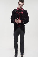 Black/Red Gothic Lace Stand Collar Ruffle Lantern Sleeves Velvet Crack Men's Shirt - Product - 11