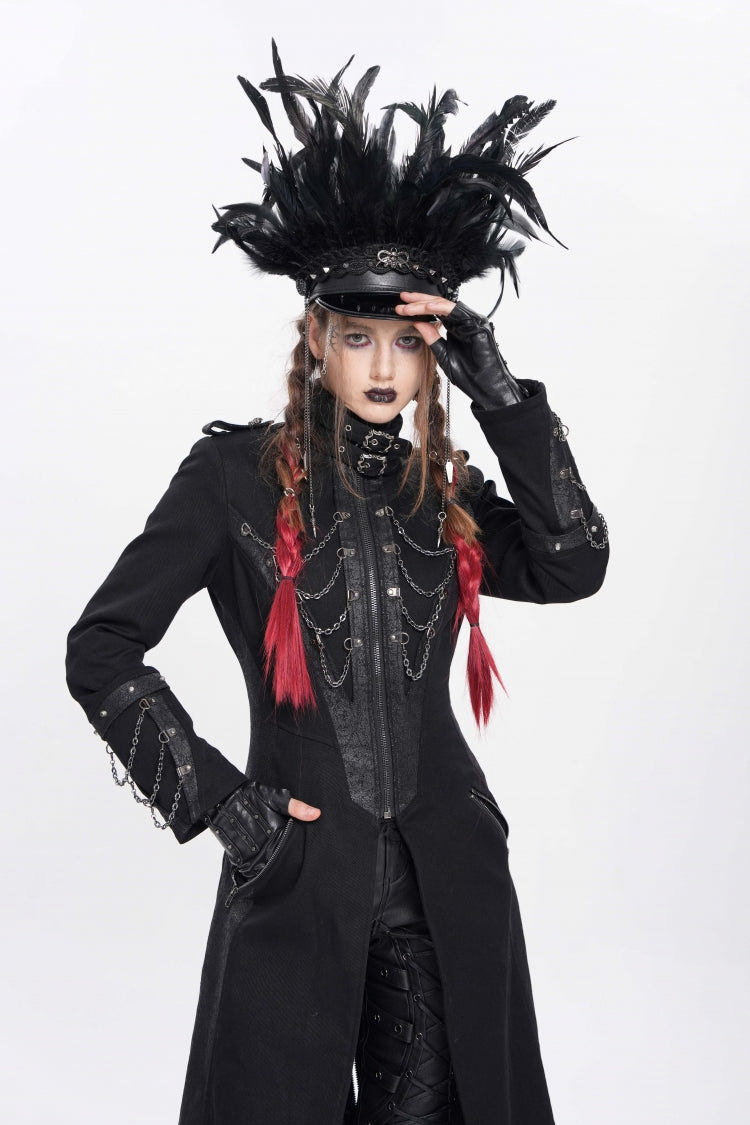 Black Women's Punk Cool Skull Plumed Chain Hat - Product - 6
