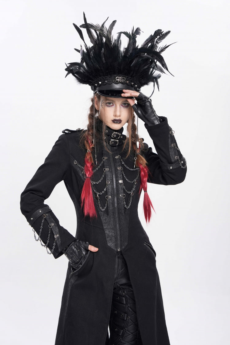 Black Women's Punk Cool Skull Plumed Chain Hat - Product - 6