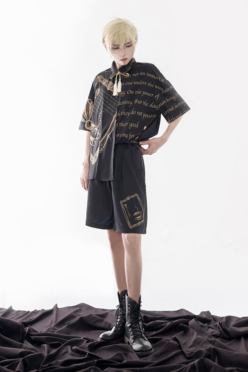 Black Handsome Little Prince Print Loose Short Sleeves Ouji Lolita Blouse - Product - 6