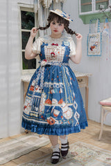 Dark Blue [Tea Party] Print Ruffle Bowknot Lace Sweet Elegant Lolita Jsk Dress - Product - 7