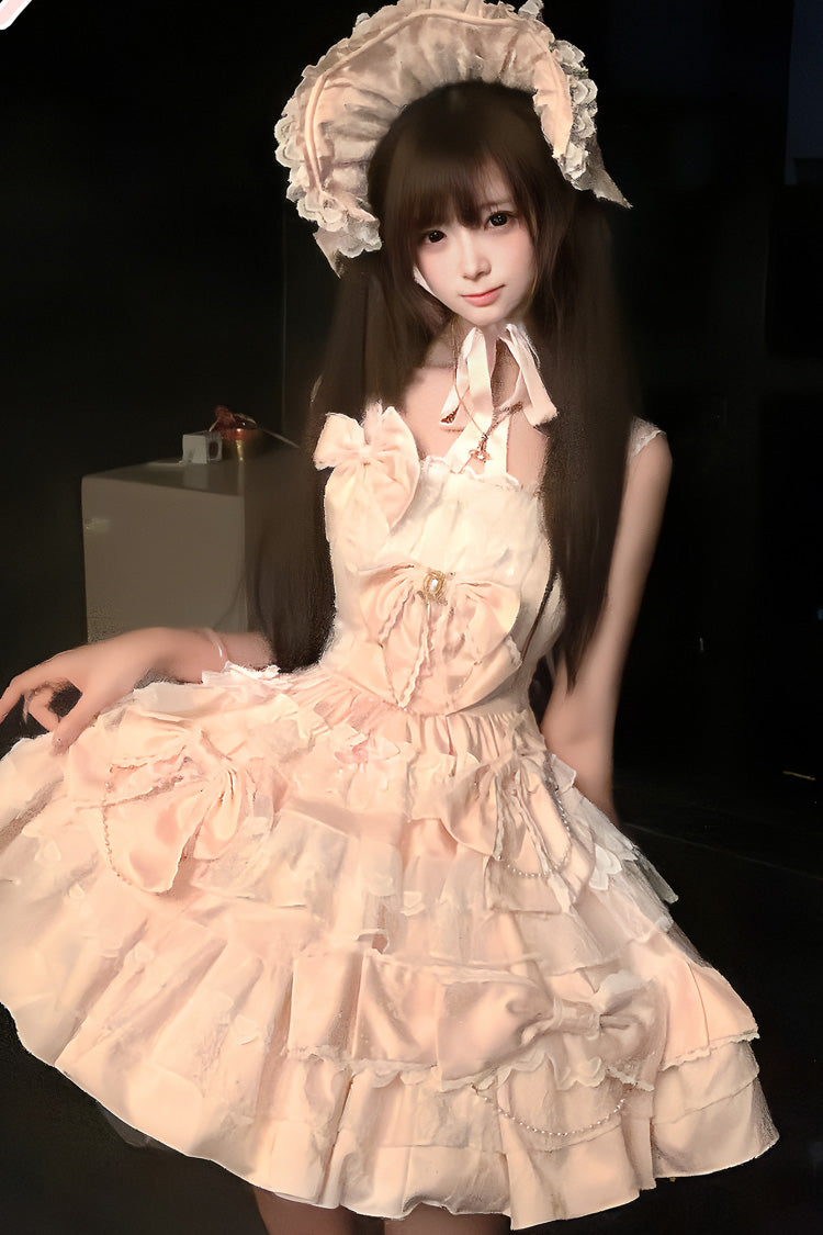 Pink [Sweetheart Doll] Multi-Layered Ruffle Bowknot Lace Sweet Princess Gorgeous Lolita Jsk Dress - Product - 6